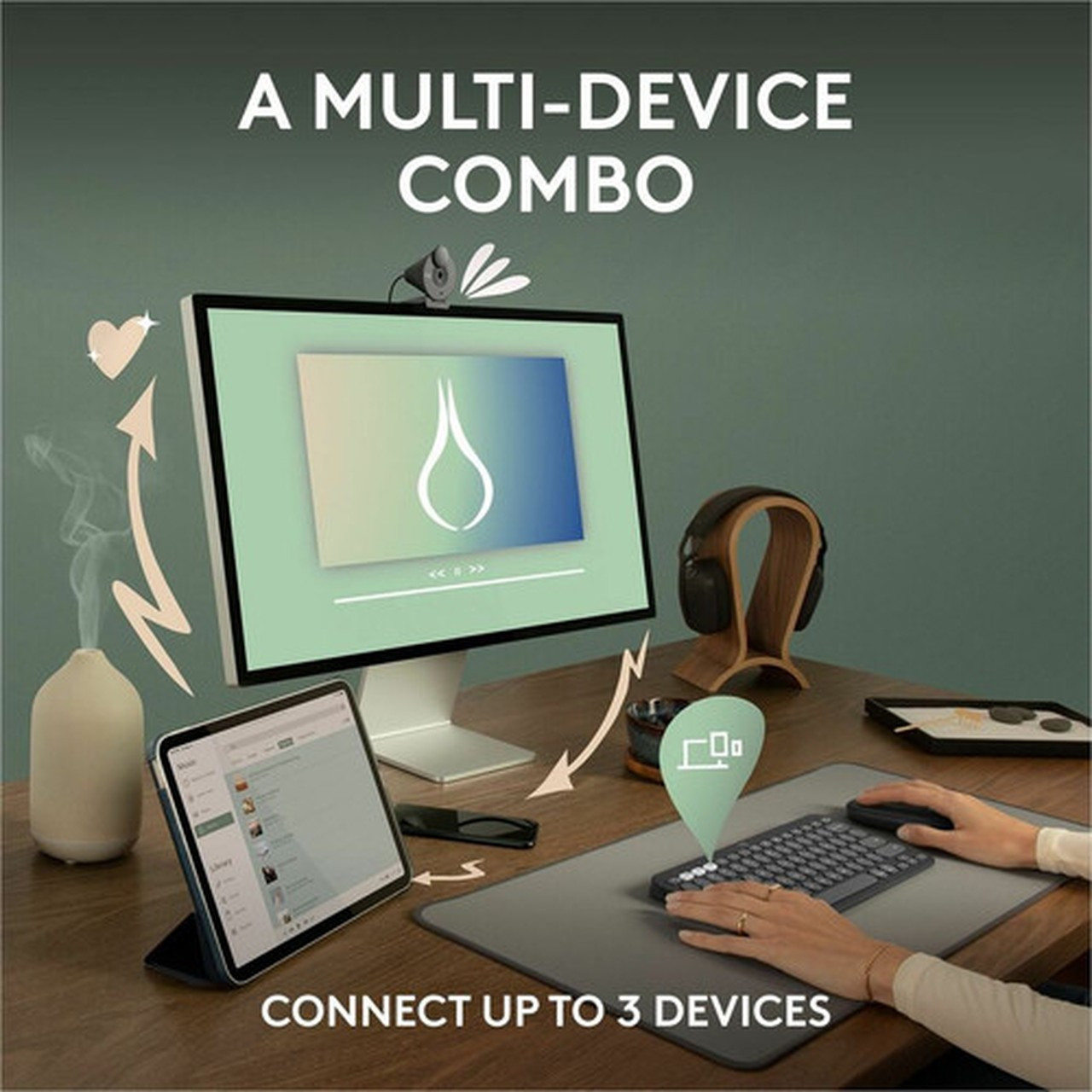 Logitech Pebble 2 Combo Wireless Keyboard and Mouse - USB Type A Wireless Bluetooth Keyboard - Tonal White - USB Type A Wireless Mouse 920-012198