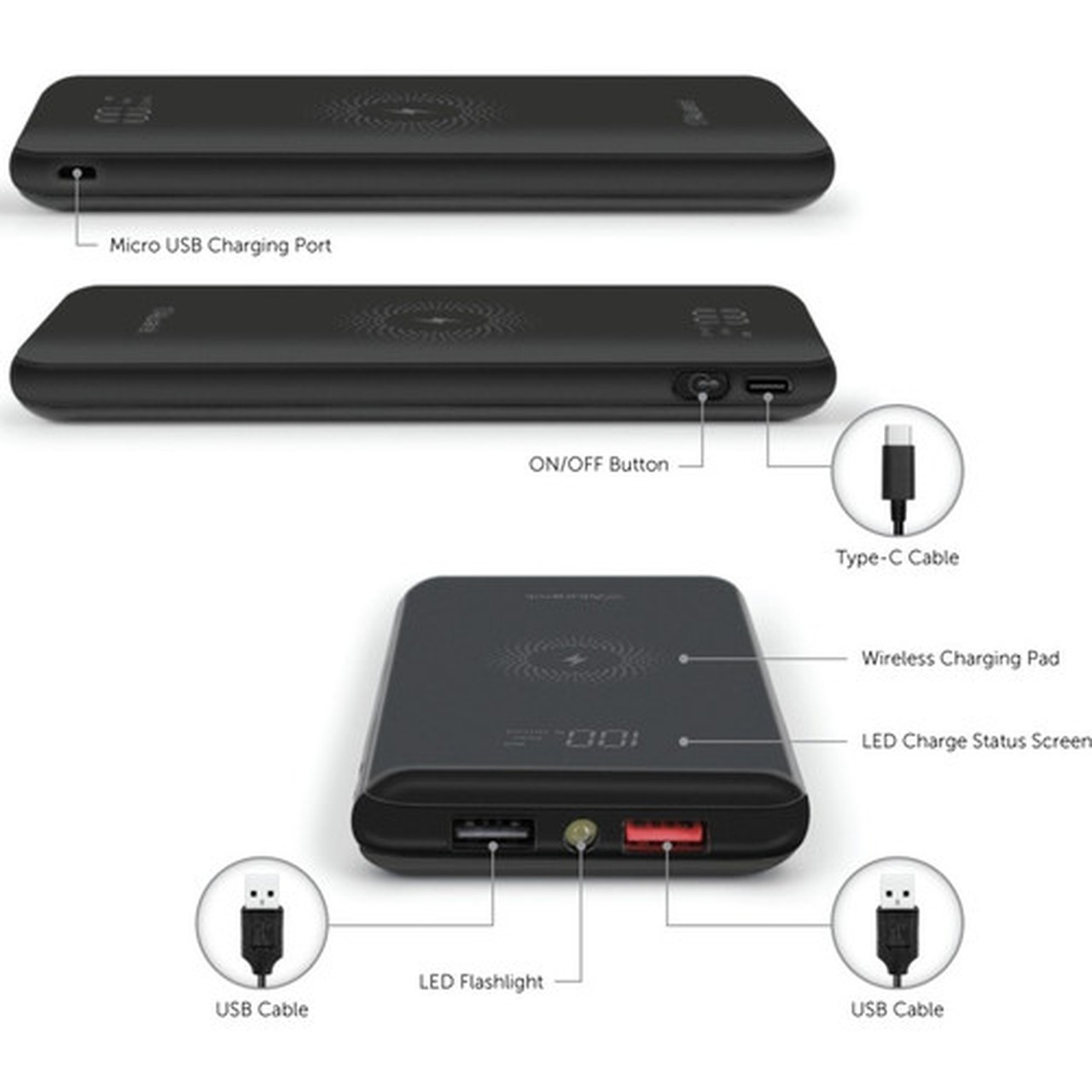 Aluratek AWPBQ10KF Power Bank - For Smartphone Tablet USB Type A Device USB Type C Device Gaming Device Bluetooth Device Device AWPBQ10KF