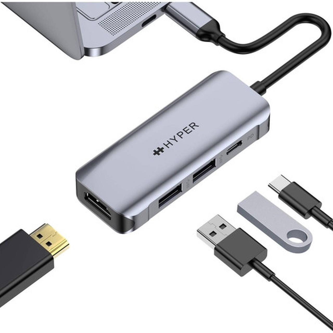 Hyper 4-in-1 USB-C Hub - for NotebookDesktop PC - 100 W - USB Type C - 4K - 3840 x 2160 - 2 x USB Type-A Ports - USB Type-A - USB - - HD41