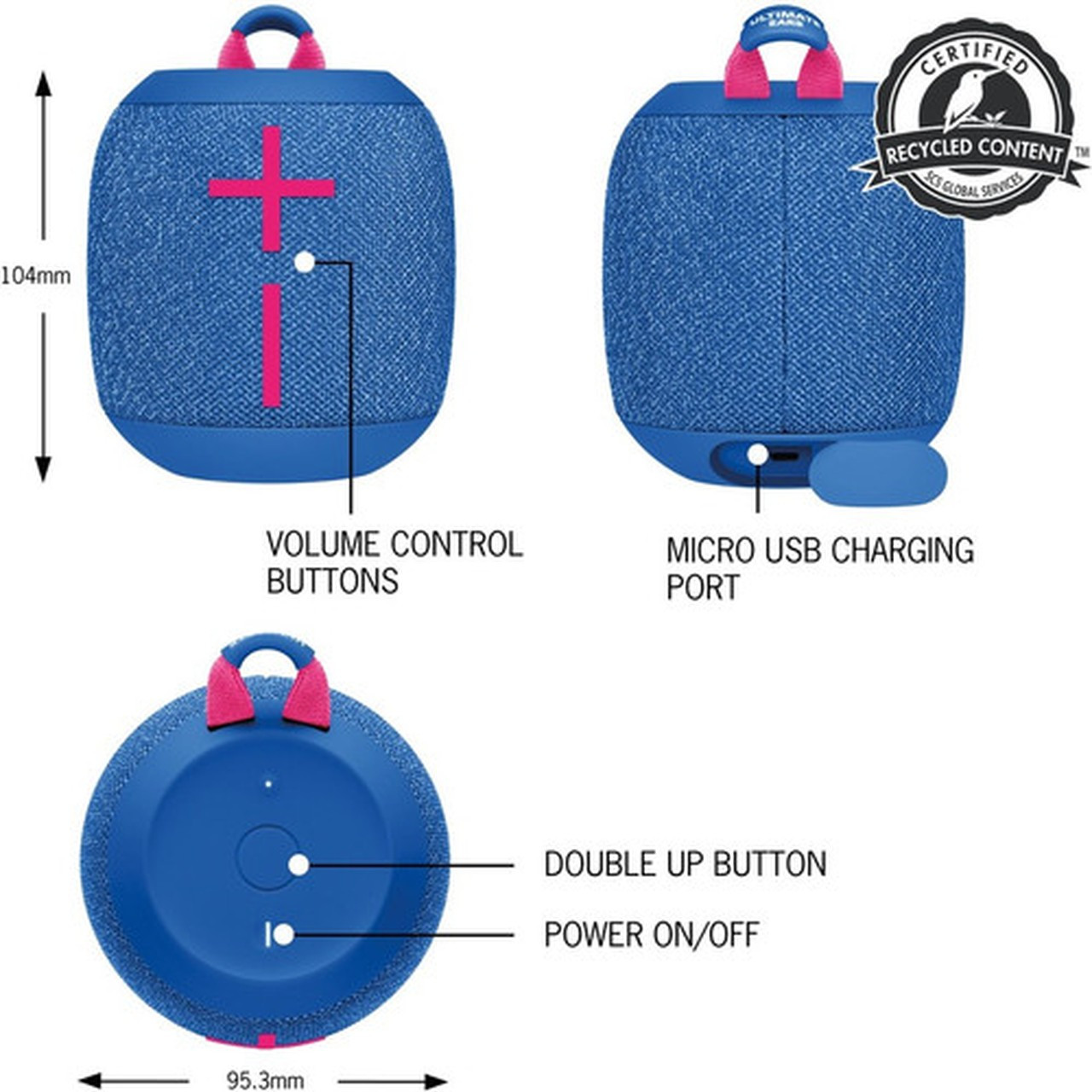 Ultimate Ears WONDERBOOM 3 Portable Bluetooth Speaker System - Blue - Battery Rechargeable - USB 984-001808
