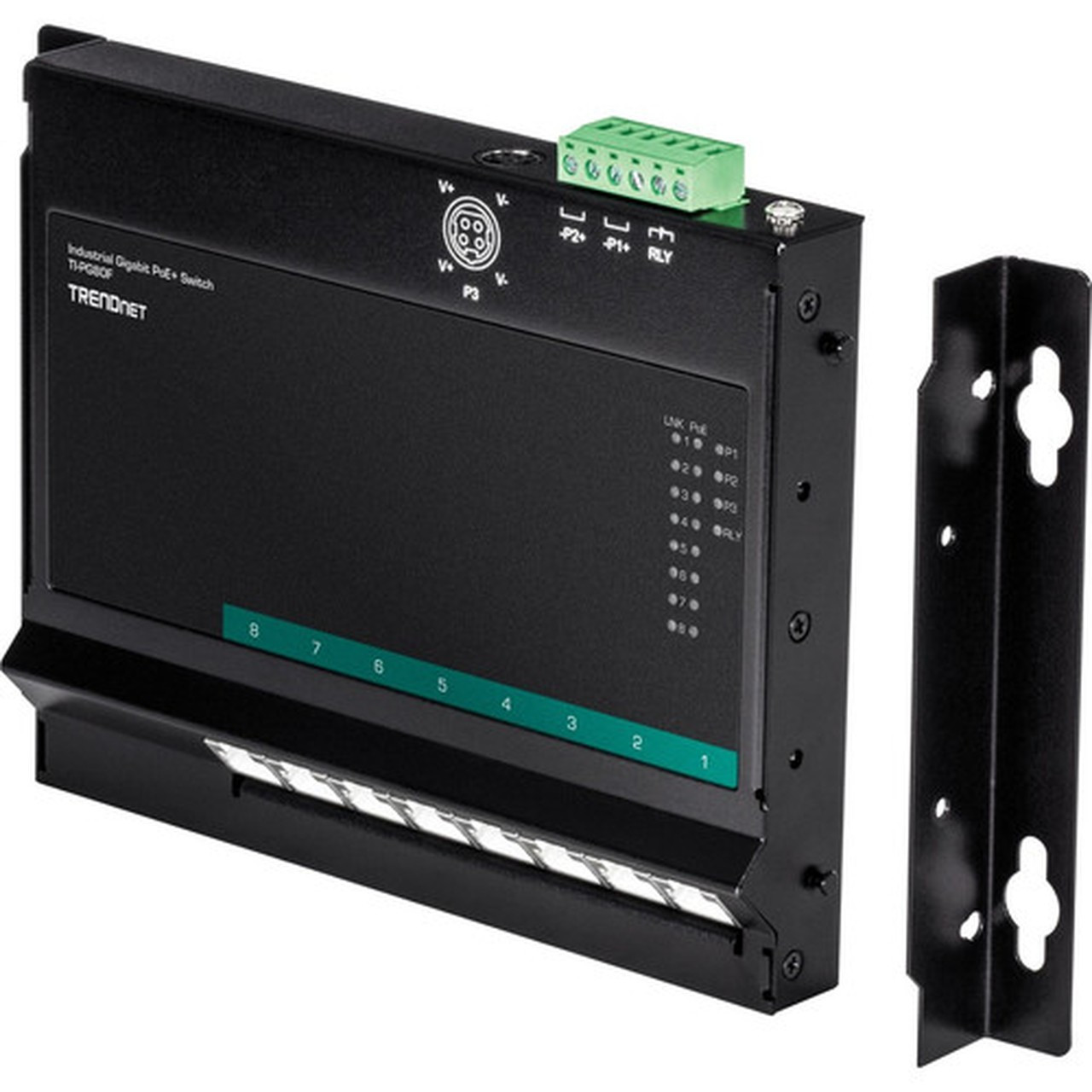 TRENDnet 8-Port Industrial Gigabit Poe Wall-Mounted Front Access Switch 8X Gigabit Poe Ports DIN-Rail Mount 48 57V DC Power 200W TI-PG80F