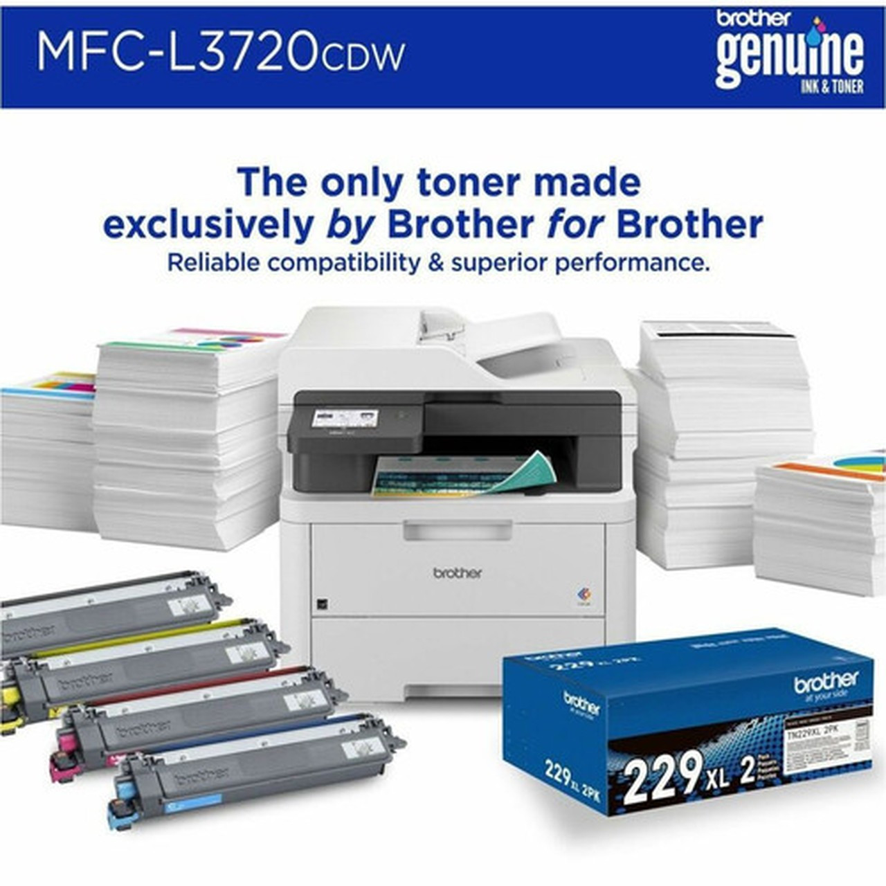 Brother MFC-L3720CDW Wireless Laser Multifunction Printer - Color - CopierFaxPrinterScanner - 19 ppm Mono19 ppm Color Print 2400 MFCL3720CDW