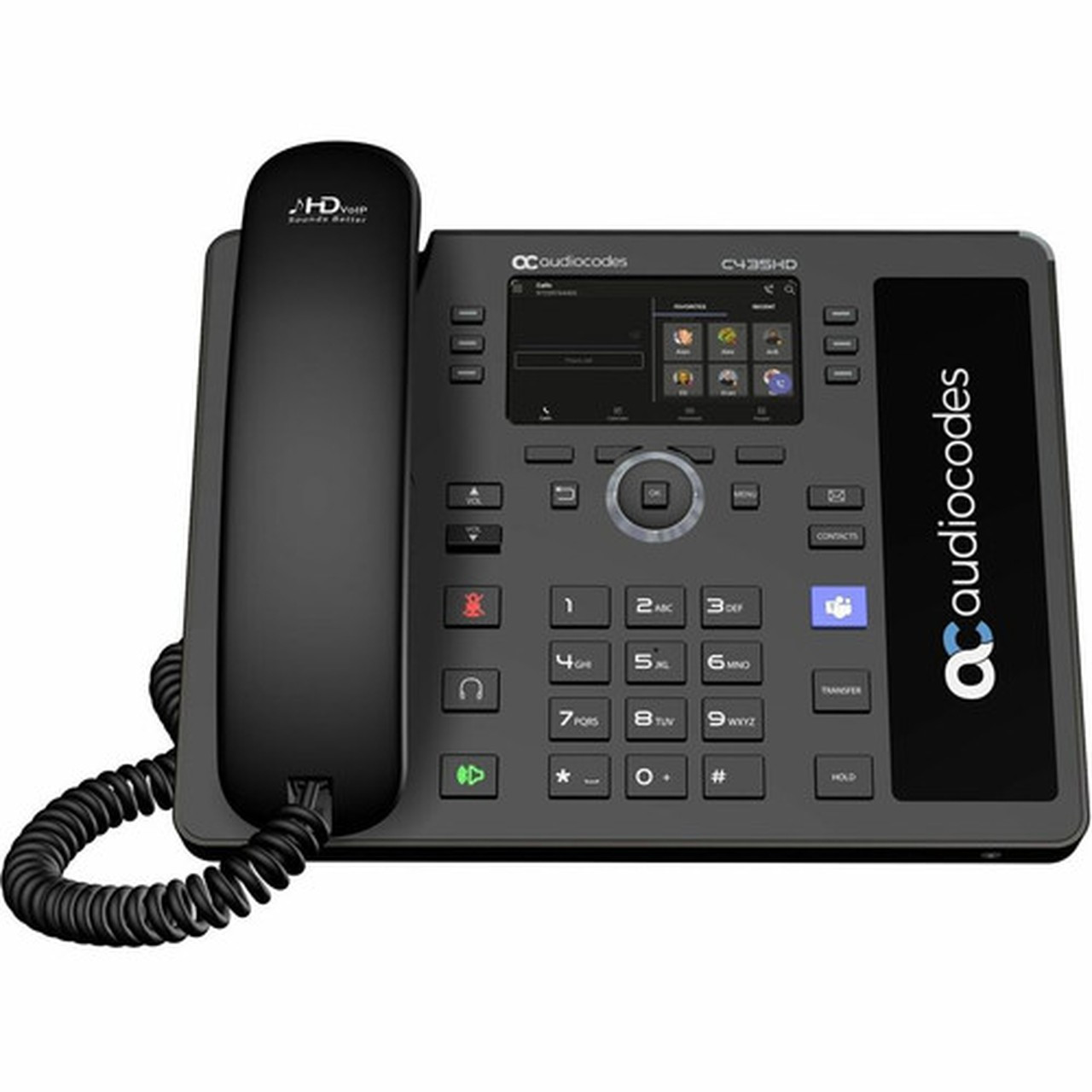 AudioCodes C435HD IP Phone - Corded - Corded - Wall Mountable Desktop - Black - VoIP - 43 LCD - 2 x Network RJ-45 - PoE Ports TEAMS-C435HDPS-R