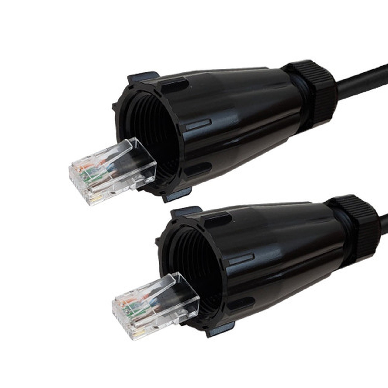 RJ45 Male with IP68 Shroud to RJ45 Male with IP68 Shroud Cat6 UTP Outdoor UV  Direct Burial Patch Cable - Black - 1ft