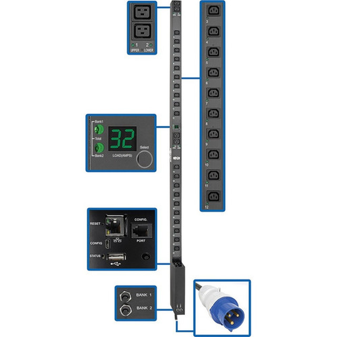 Tripp Lite by Eaton PDUMV32HVNETLX 74kW Single-Phase Switched PDU - Switched - 4 x IEC 60320 C19 20 x IEC 60320 C13 - 230 V AC - - - PDUMV32HVNETLX