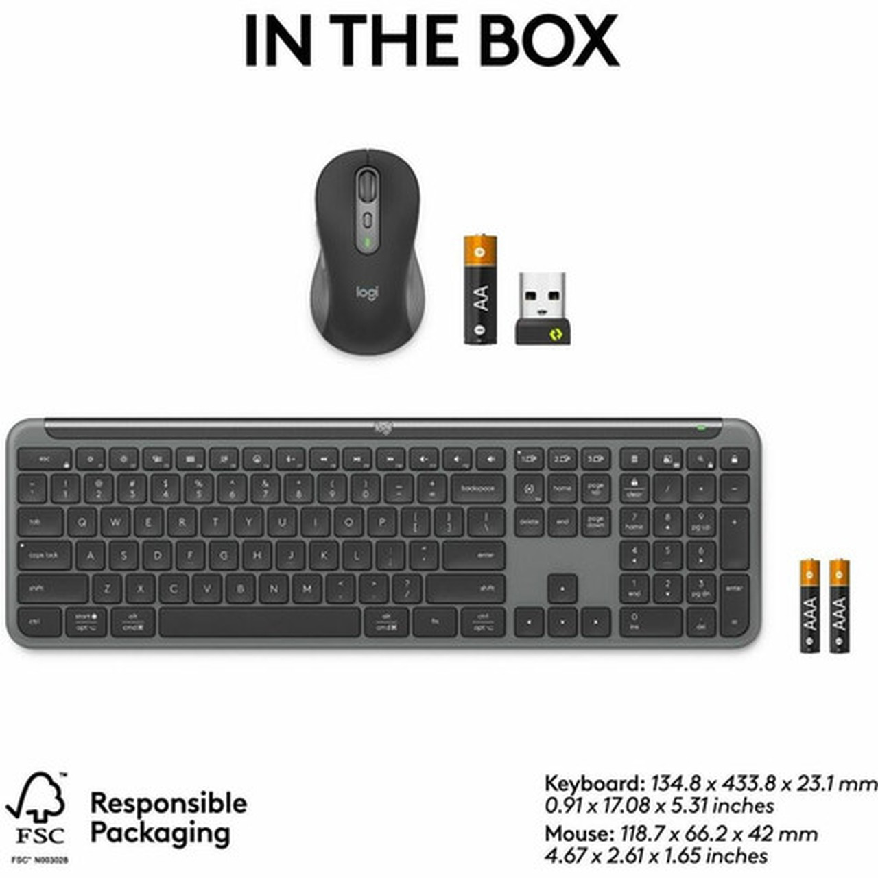 Logitech Signature Slim for Business MK955 Keyboard  Mouse - USB Type A Wireless Bluetooth 51 Keyboard - Graphite - USB Type A Mouse 920-012427