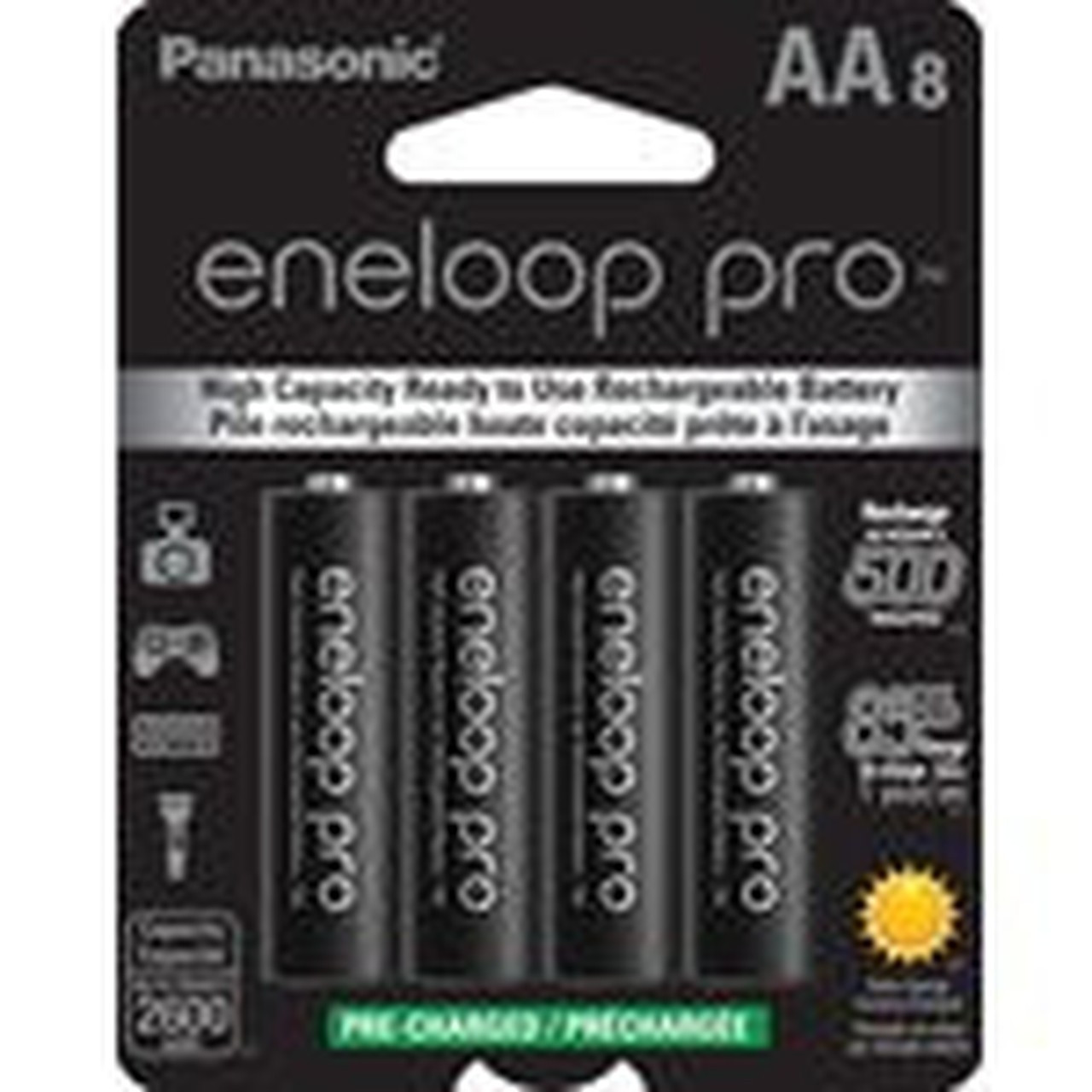 Panasonic eneloop pro 500 cycle 8-pack AA high capacity Ni-MH precharged rechargeable batteries BK3HCCA8BA