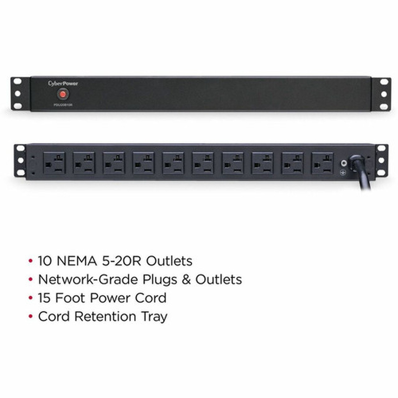 CyberPower PDU20B10R 10-Outlets PDU - Basic - NEMA 5-20P - 10 x NEMA 5-20R - 120 V AC - 1U - Vertical - Rack-mountable PDU20B10R