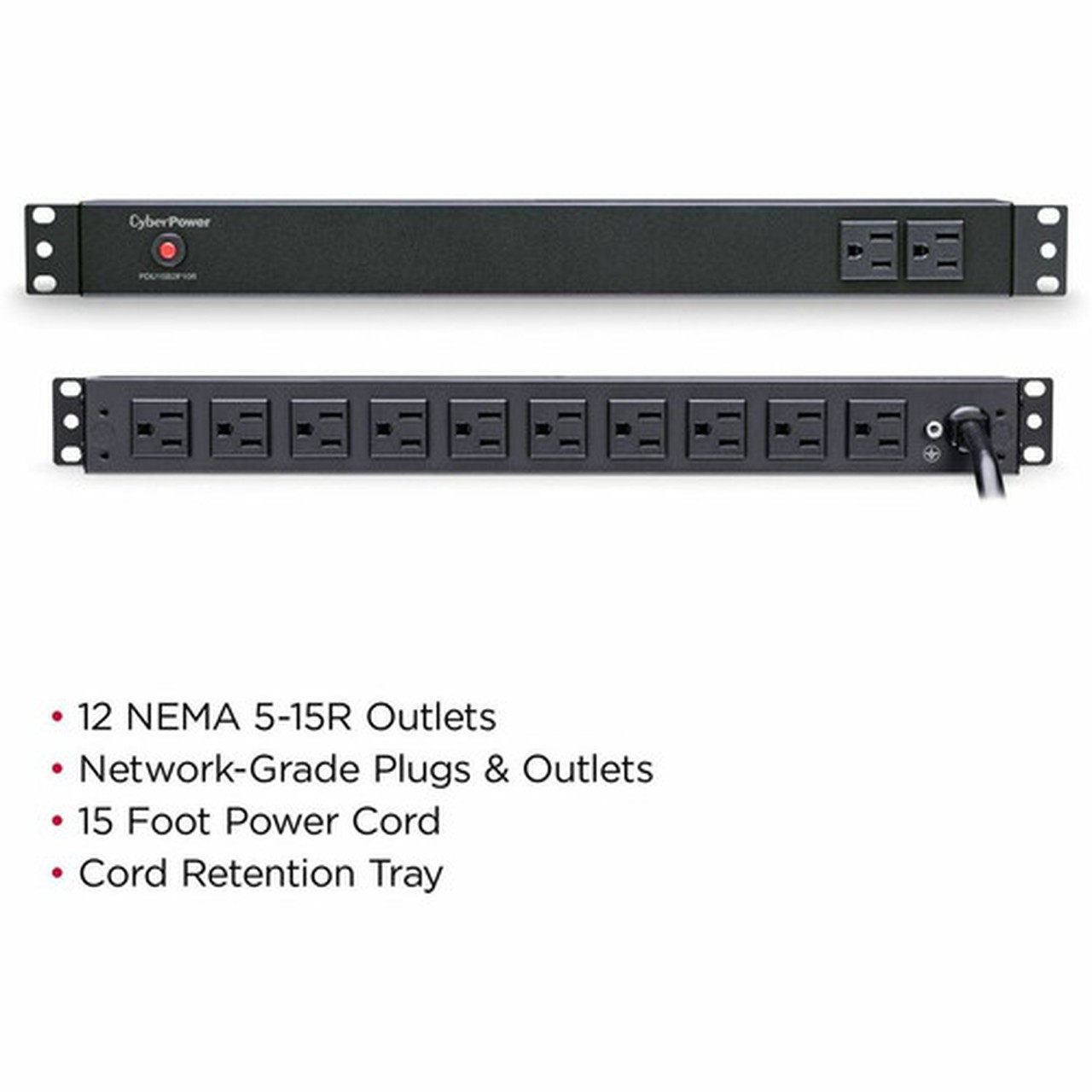 CyberPower PDU15B2F10R 12-Outlets PDU - Basic - NEMA 5-15P - 12 x NEMA 5-15R - 120 V AC - 1U - Vertical - Rack-mountable PDU15B2F10R