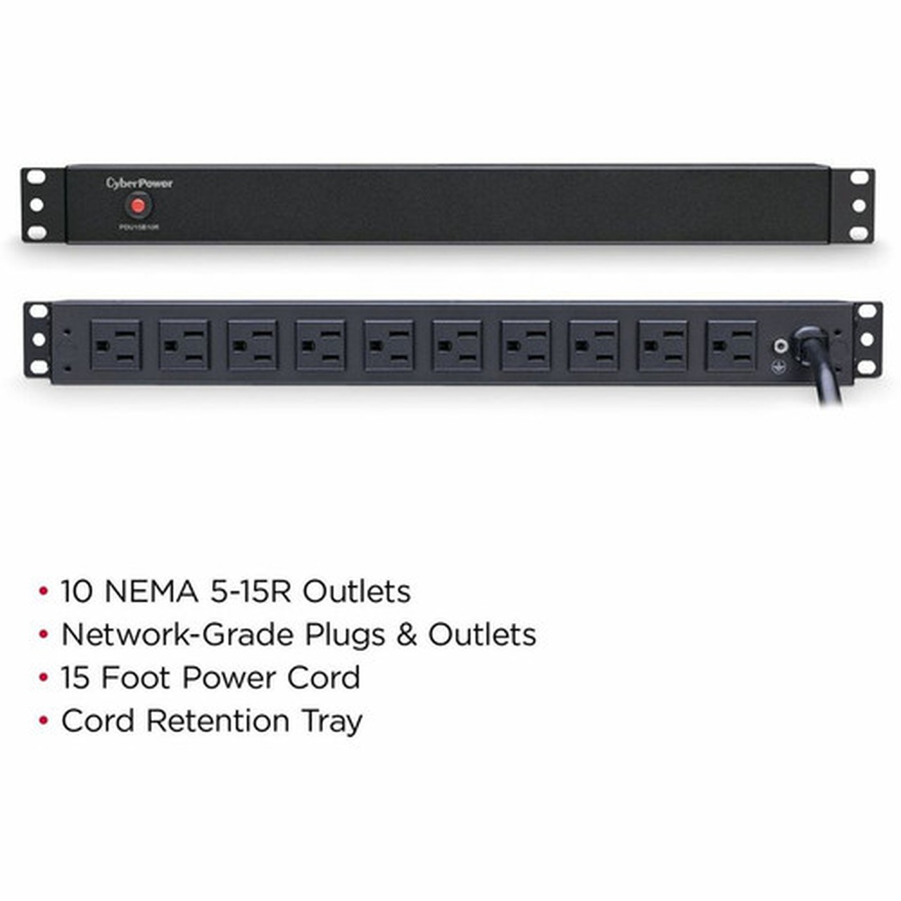 CyberPower PDU15B10R 10-Outlets PDU - Basic - NEMA 5-15P - 10 x NEMA 5-15R - 120 V AC - 1U - Vertical - Rack-mountable PDU15B10R