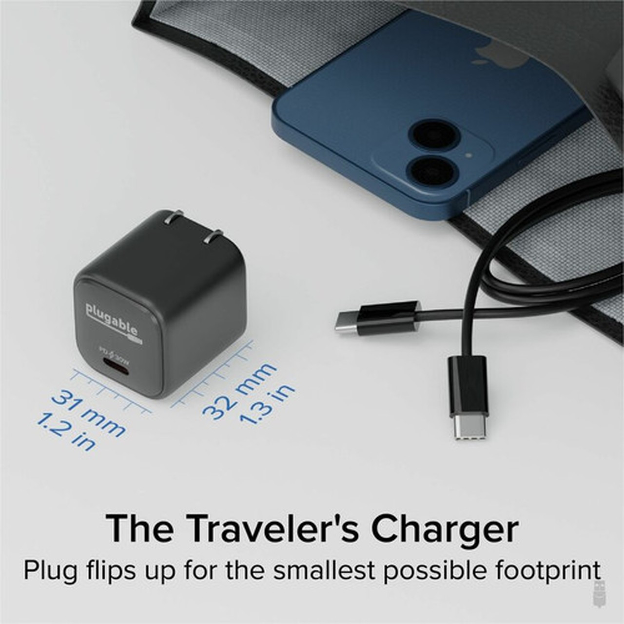 Plugable GaN USB C Charger Block 30W Portable Charger Foldable Prongs - PPS USBC Fast Charger for iPhone 14 iPad Pro Samsung S23 - PS-30C1B