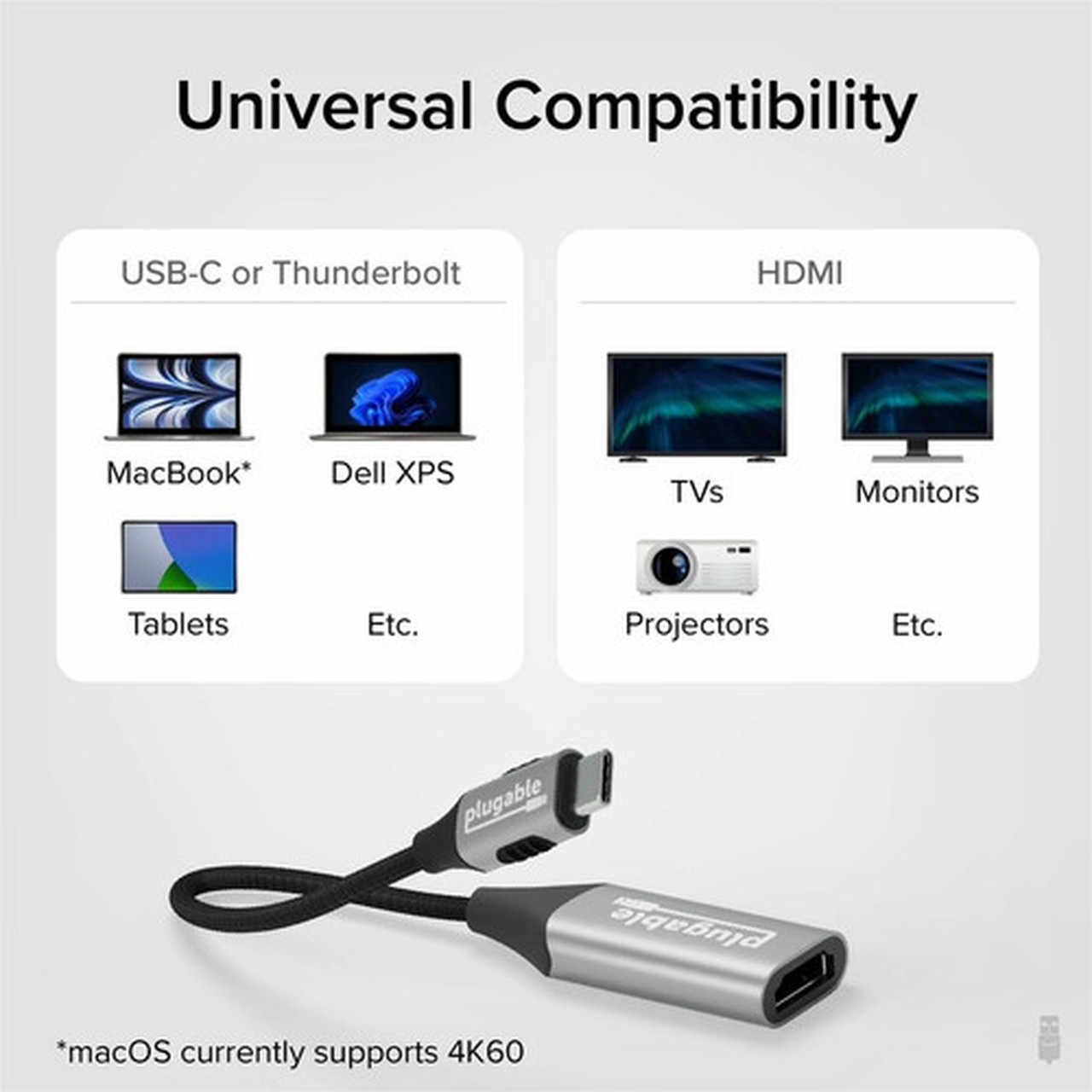 Plugable USB C to HDMI Adapter 8K 60Hz or 4K 144Hz USB4  Thunderbolt to HDMI Adapter - HDMI Adapter for 4K HDR Monitor XPS iPhone USBC-HDMI8K