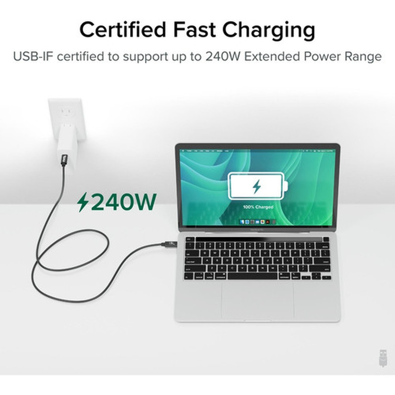 Plugable USB4 Cable with 240W Charging 33 Feet 1M USB-IF Certified - 1x 8K Display 40 Gbps Compatible with USB 4 Thunderbolt USB4-240W-1M