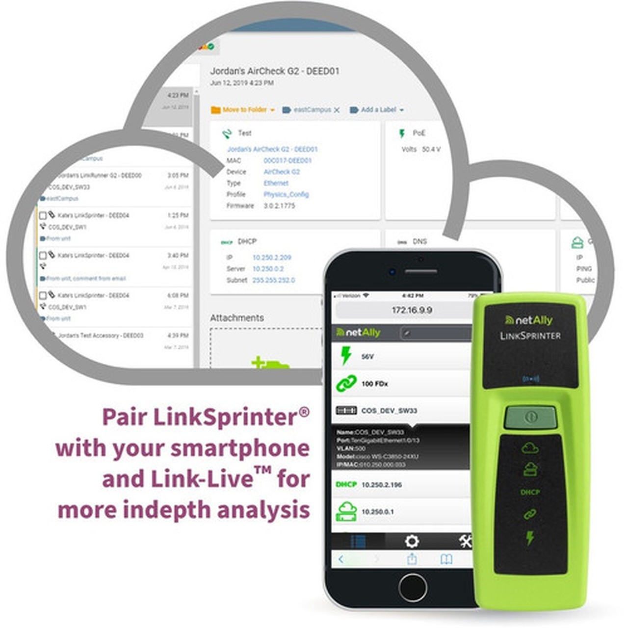 NetAlly LinkSprinter Network Tester - PoE Testing - 1 x PoE Ports - Twisted Pair - Wireless LAN - 2Number of Batteries Supported LSPRNTR-300