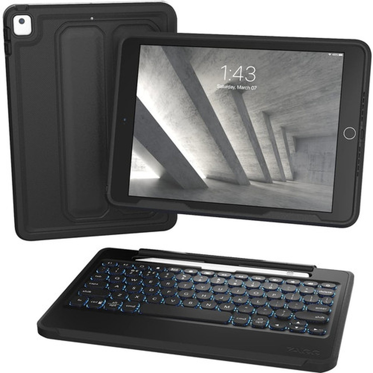 ZAGG Rugged Book Rugged KeyboardCover Case Book Fold for 102 to 105 Apple iPad Pro iPad 7th Generation Tablet - Black - Drop 103104613