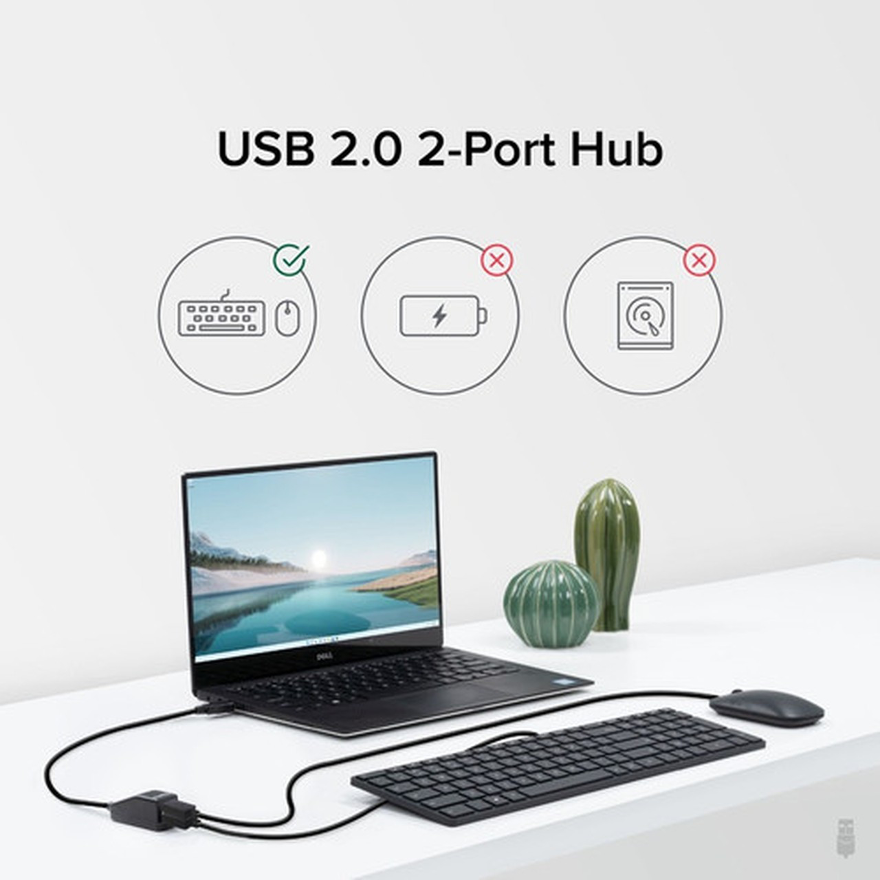 Plugable USB 20 2-Port High Speed Ultra Compact Hub Splitter 480 Mbps USB 20 Compatible with Windows Linux macOS Chrome OS - USB2-2PORT
