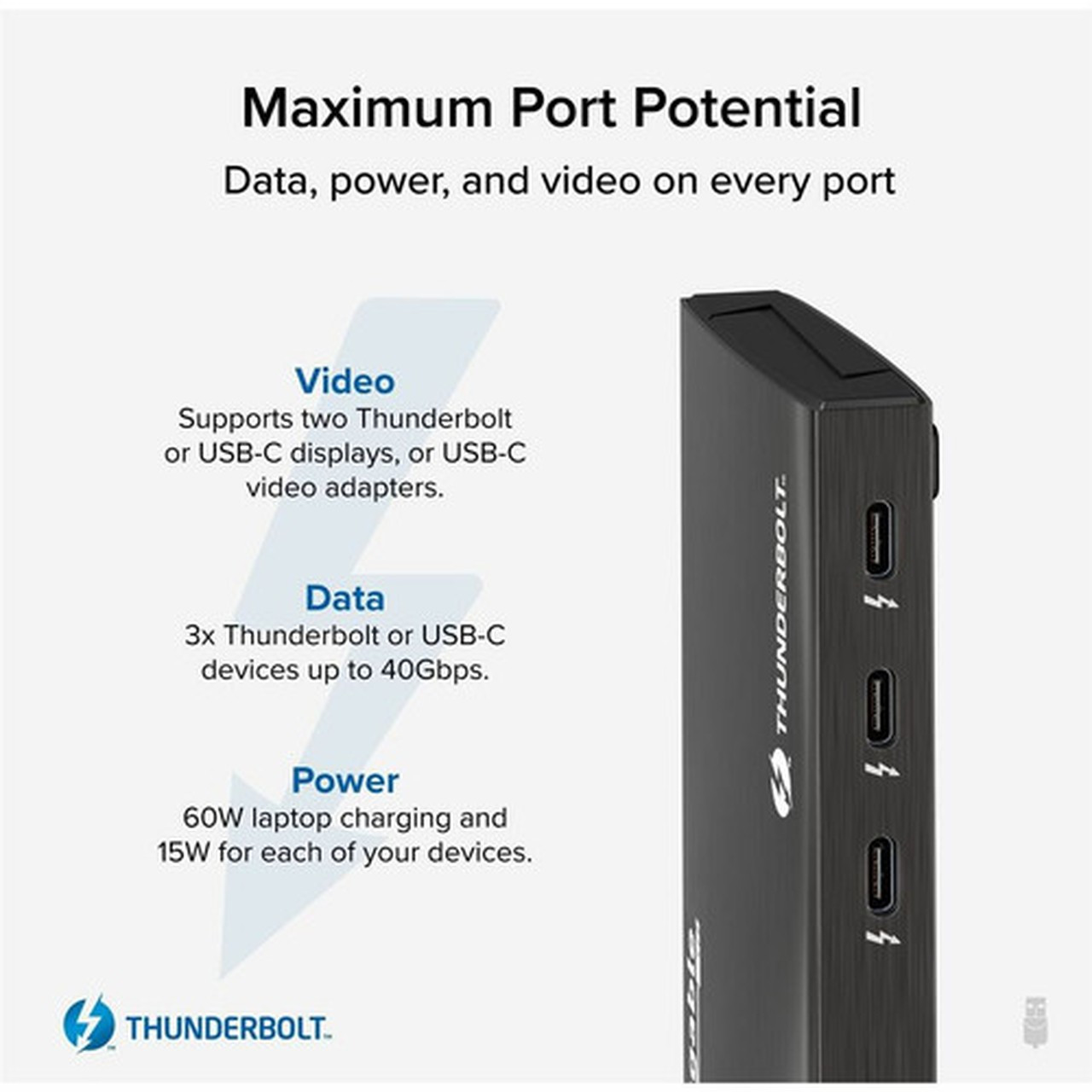 Plugable 4-Port Thunderbolt 4 Hub - USB Type C Thunderbolt 4 - External - 4 Thunderbolt Ports - PC Mac TBT4-HUB3C