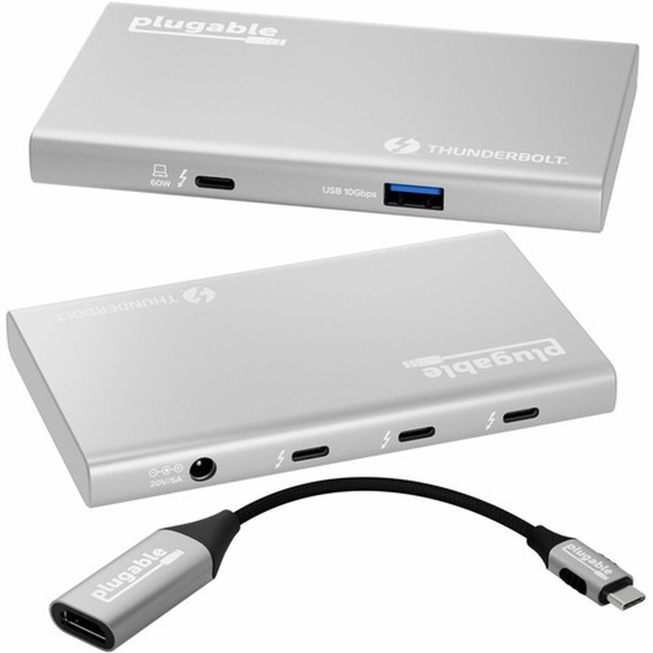Plugable USB4 Hub 5-in-1 Thunderbolt 4 Hub with 60W Charging Single 8K or Dual 4K Display - 5-in-1 USB4 Hub with 60W charging 3x  USB4-HUB3A