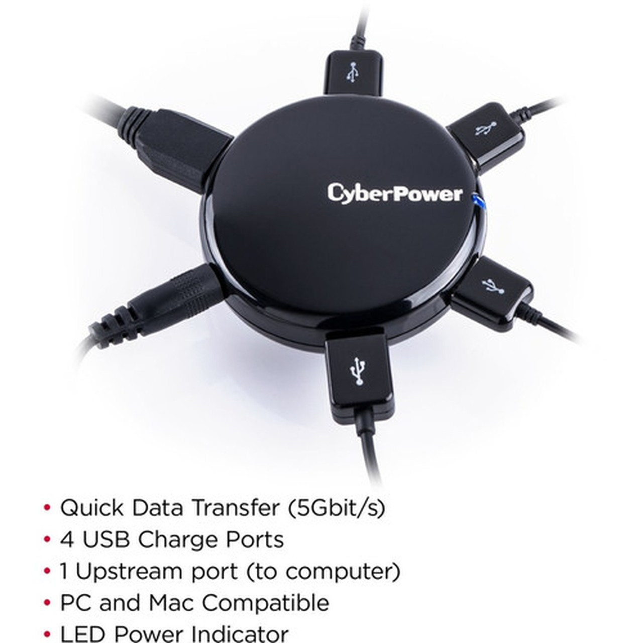 CyberPower CPH430PB USB 30 Superspeed Hub with 4 Ports and 36A AC Charger - Black - USB - Rack Mount - 4 USB Ports - 4 USB 30 CPH430PB