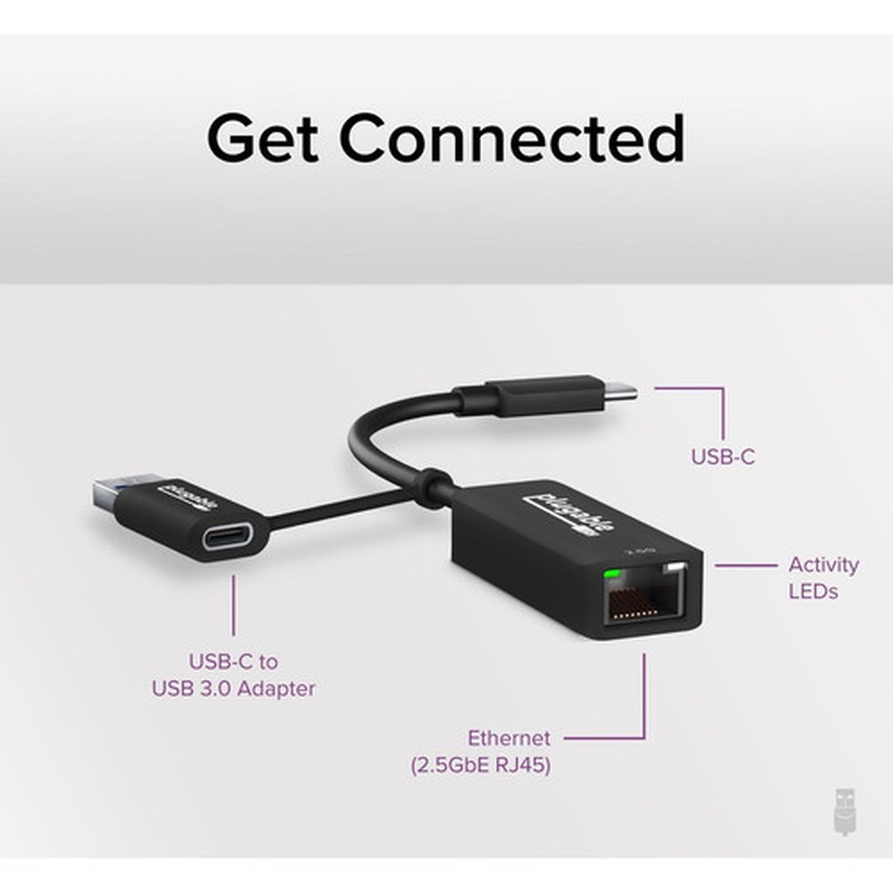 Plugable 25G USB C and USB to Ethernet Adapter 2-in-1 Adapter - Compatible with USB CThunderbolt 3 or USB 30 USB-C to RJ45 25 USBC-E2500