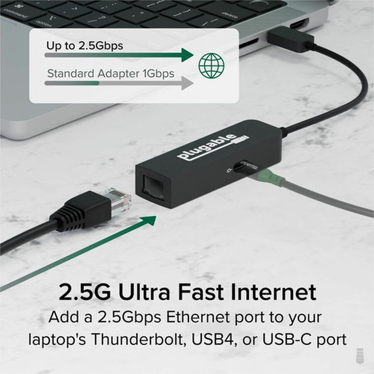 Plugable USB C to Ethernet Adapter 25Gb with 100W USB-C PD Charging 25 Gigabit Type C USB Ethernet Adapter - for Windows MacBook USBC-E2500PD