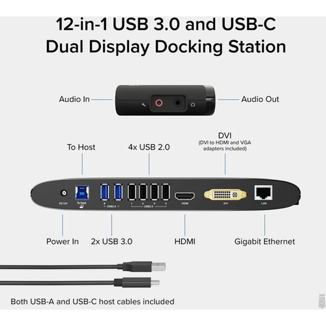 Plugable USB 30 Universal Laptop Docking Station for Windows and Mac - Dual Monitor HDMI and DVIHDMIVGA Gigabit Ethernet Audio UD-3900H