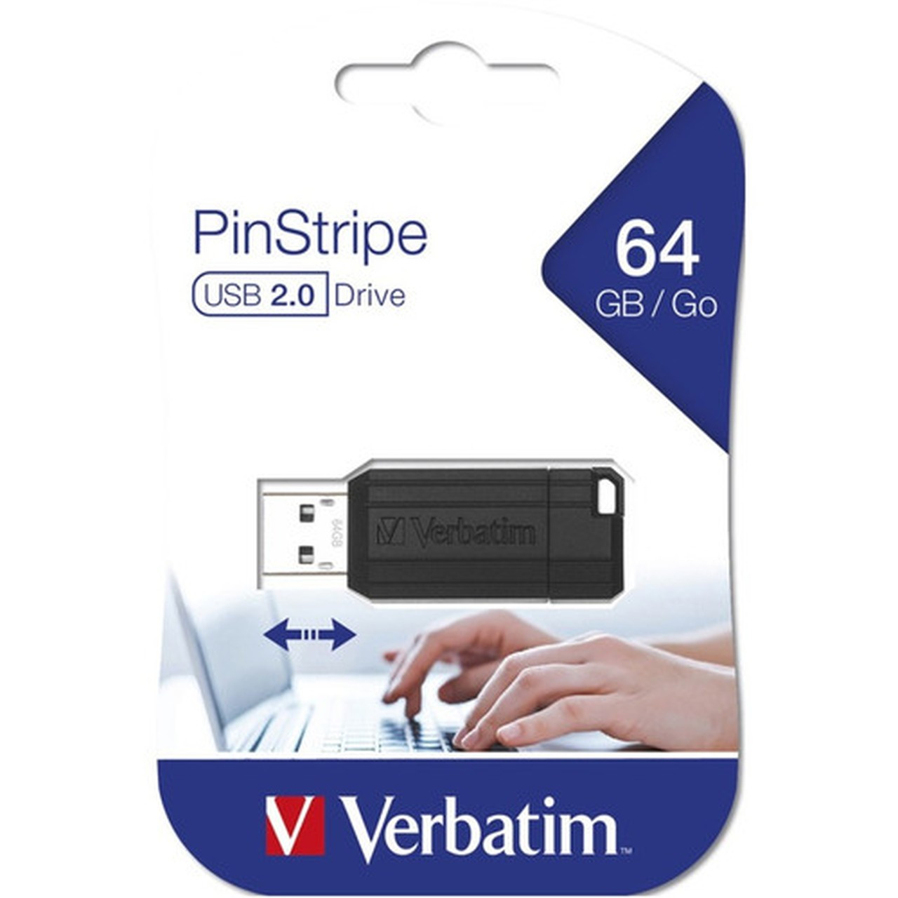 Verbatim 64GB Pinstripe USB Flash Drive - Black - 64 GB - USB 20 Type A - 10 MBs Read Speed - 4 MBs Write Speed - Black - Lifetime 49065