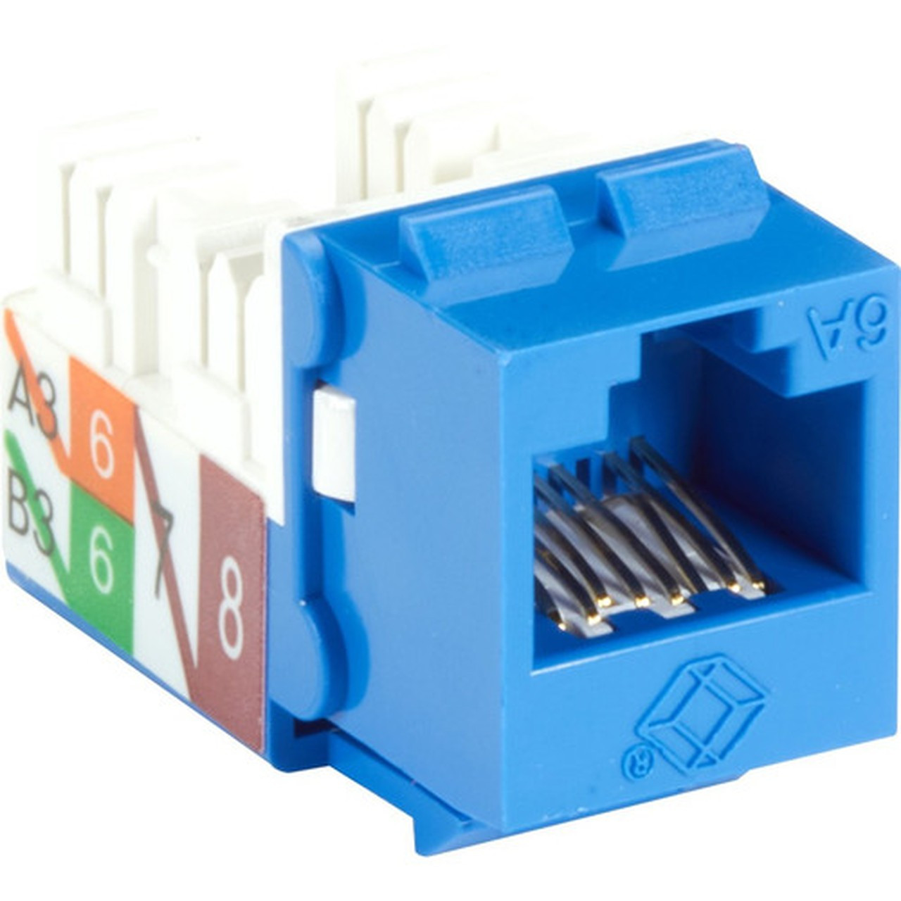 Black Box GigaTrue 2 CAT6A Keystone Jack - Unshielded RJ45 Blue - 1 x RJ-45 Network Female - Gold - Blue - TAA Compliant C6AJA70-BL-R2