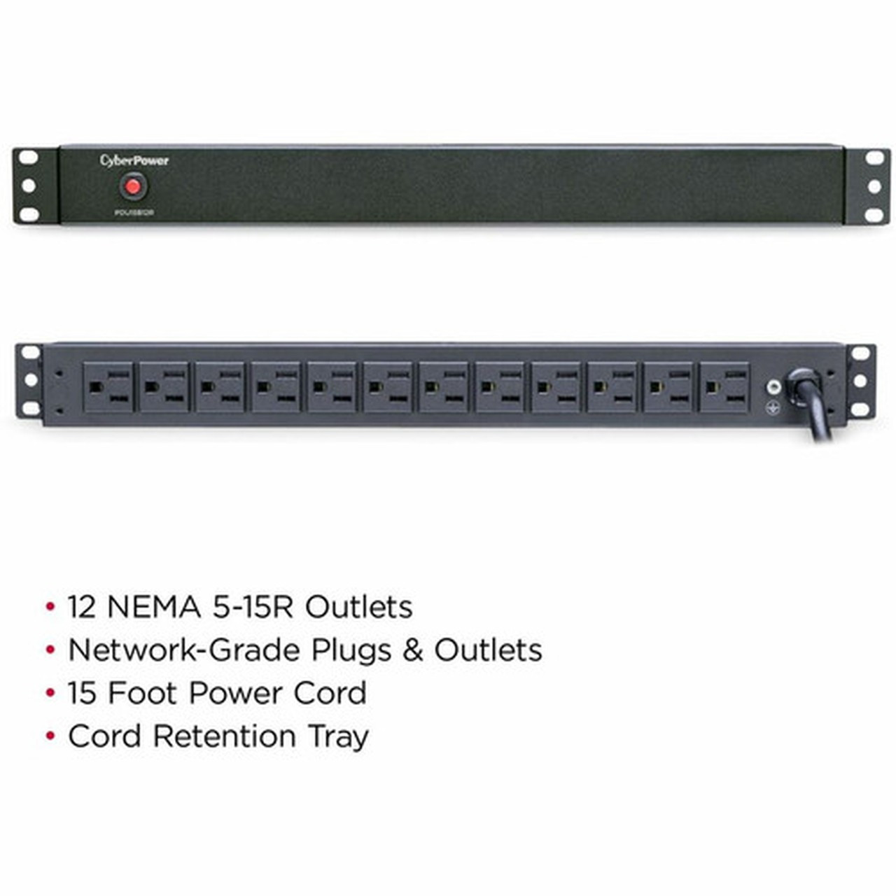 CyberPower Basic PDU15B12R 12-Outlets PDU - Basic - NEMA 5-15P - 12 x NEMA 5-15R - 120 V AC - 1U - Vertical - Rack-mountable PDU15B12R