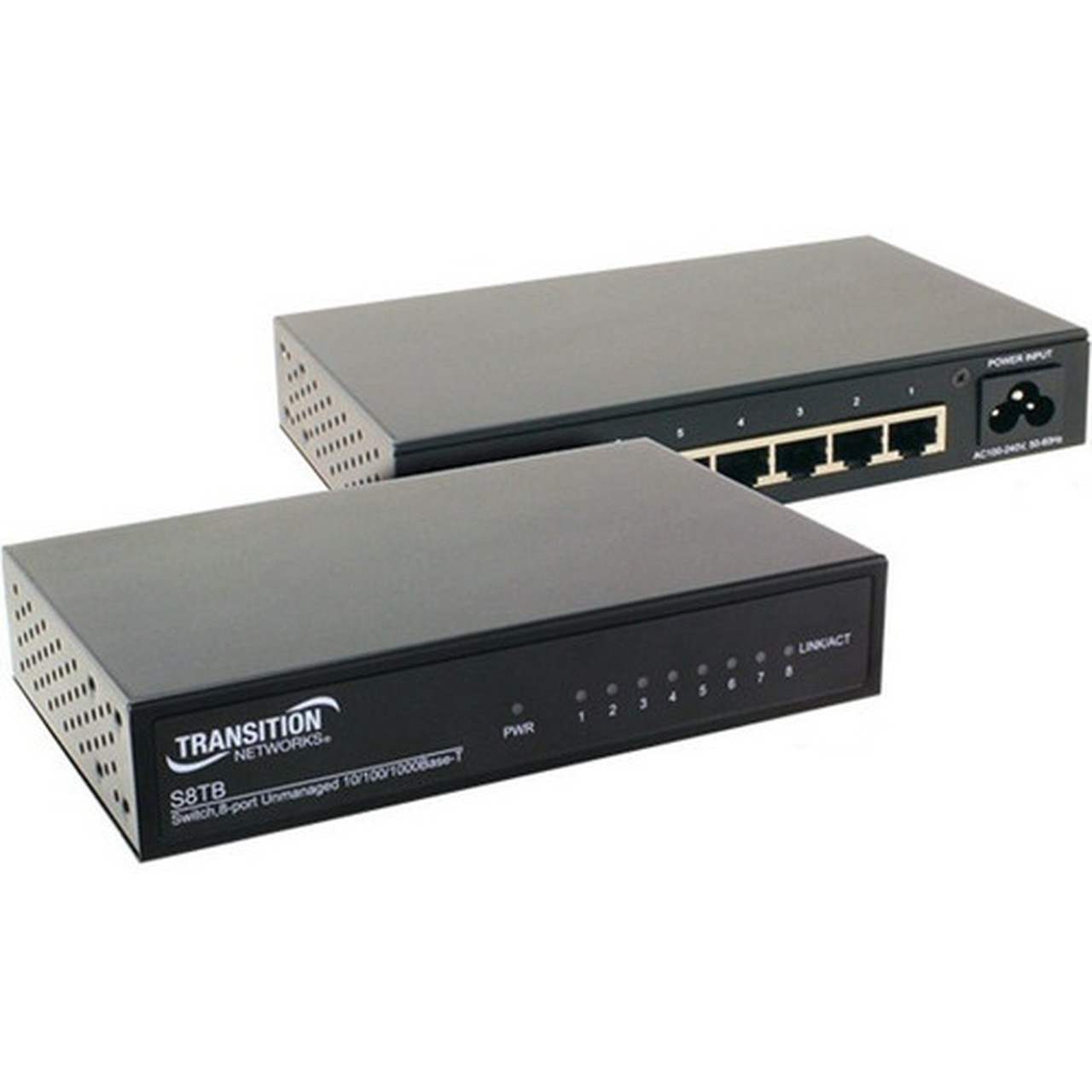 Transition Networks Unmanaged Switch - 8 Ports - Gigabit Ethernet - 101001000Base-T - 2 Layer Supported - Twisted Pair - Desktop - S8TB-NA