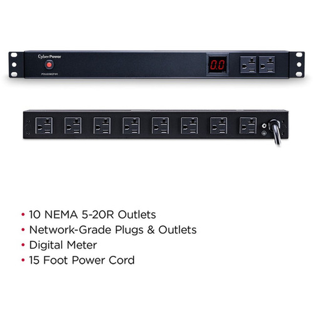 CyberPower Metered PDU20M2F8R 10-Outlets PDU - Metered - NEMA 5-20P - 10 x NEMA 5-20R - 120 V AC - 1U - Vertical - Rack-mountable PDU20M2F8R