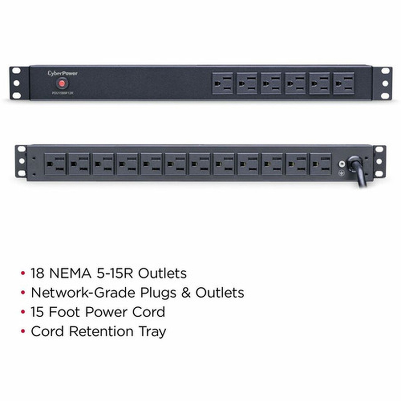 CyberPower PDU15B6F12R 18-Outlets PDU - Basic - NEMA 5-15P - 18 x NEMA 5-15R - 120 V AC - 1U - Vertical - Rack-mountable PDU15B6F12R