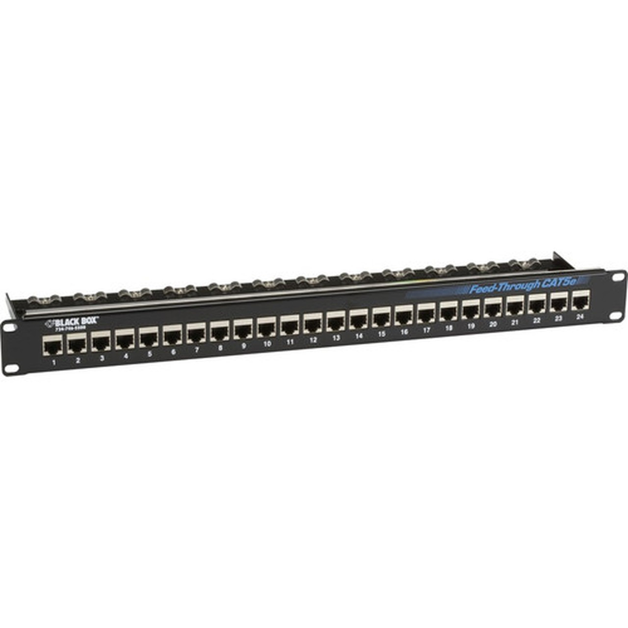 Black Box CAT5e Feed-Through Patch Panel - 1U Shielded 24-Port - 24 x RJ-45 - 24 Ports - 24 x RJ-45 - 1U High - 19 Wide - TAA JPM804A-R2