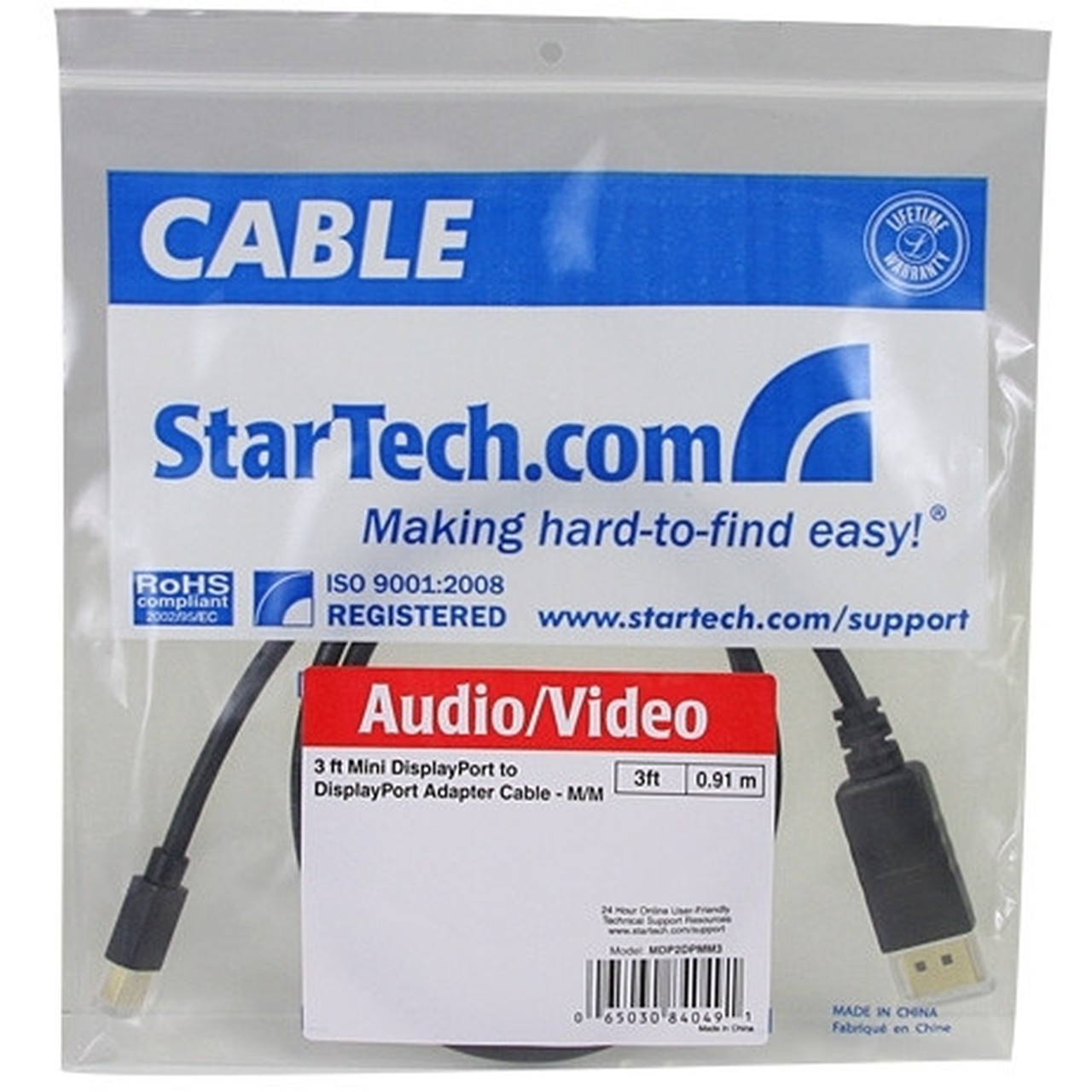 StarTechcom_3_ft_Mini_DisplayPort_to_DisplayPort_12_Adapter_Cable_MM_-_DisplayPort_4k_-_DisplayPort_Male_Digital_AudioVideo_-_Mini_MDP2DPMM3
