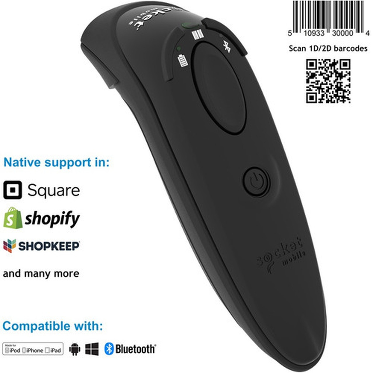 Socket Mobile DuraScanreg D740 Universal Barcode Scanner Black - Wireless Connectivity - 1950 49530 mm Scan Distance - 1D 2D CX3760-2412