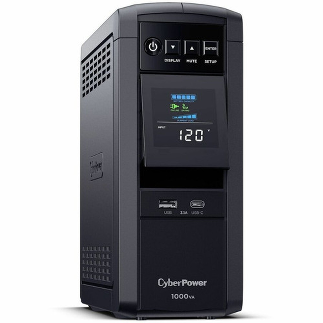 CyberPower_CP1000PFCLCD_UPS_1000VA_600W_PFC_compatible_Pure_sine_wave_-_1000VA600WMini-tower_3Minute_Full_Load_-_10_x_NEMA_5-15R_-_CP1000PFCLCD