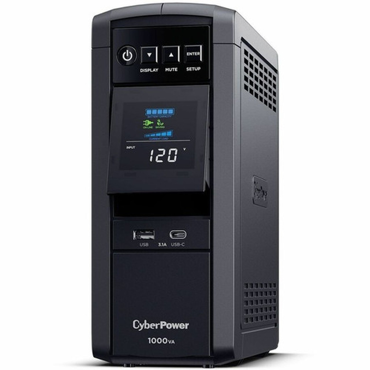 CyberPower_CP1000PFCLCD_UPS_1000VA_600W_PFC_compatible_Pure_sine_wave_-_1000VA600WMini-tower_3Minute_Full_Load_-_10_x_NEMA_5-15R_-_CP1000PFCLCD