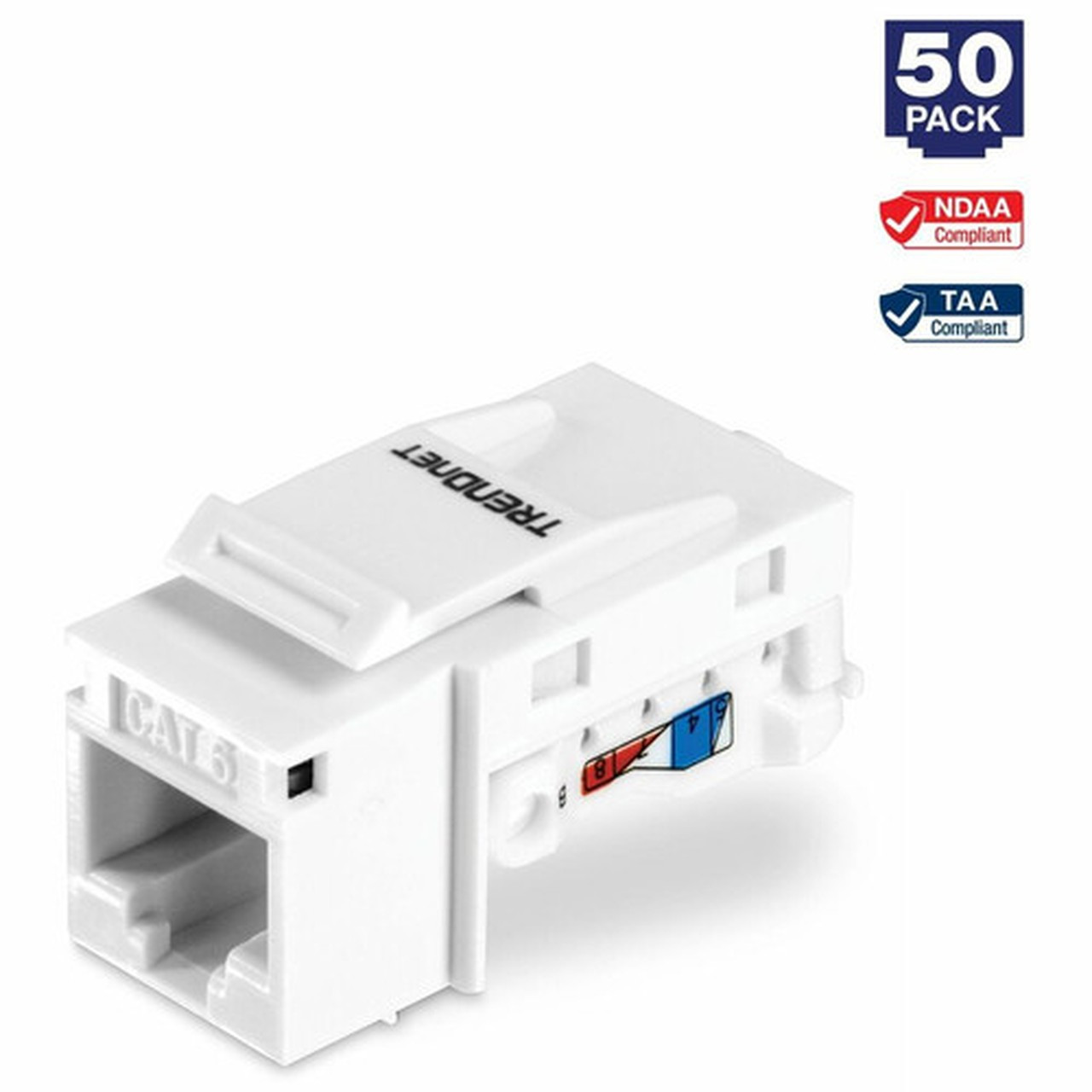 TRENDnet Cat6 Keystone Jack 50-Pack Bundle TC-K50C6 Compatible with Cat5Cat5eCat6 Cabling Cat6 RJ45 Keystone Jacks Use with the - TC-K50C6
