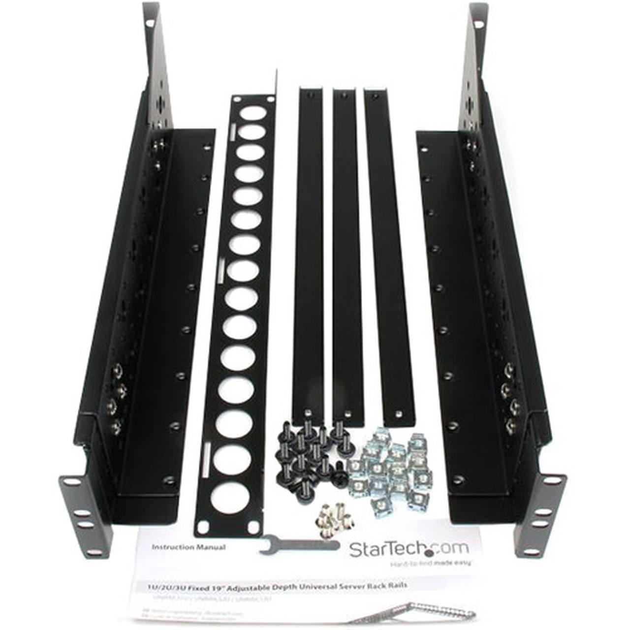 StarTechcom_3U_Fixed_19_Adjustable_Depth_Universal_Server_Rack_Rails_-_215lb_Load_Capacity_-_Steel_-_Black_UNIRAILS3U