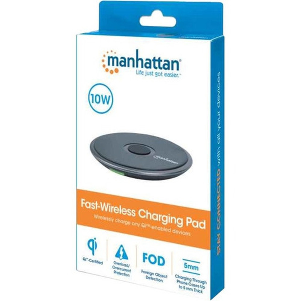 Manhattan Smartphone Wireless Charging Pad QI certified 10W 75W and 5W charging USB-C to USB-A cable included USB-C input into - 102186