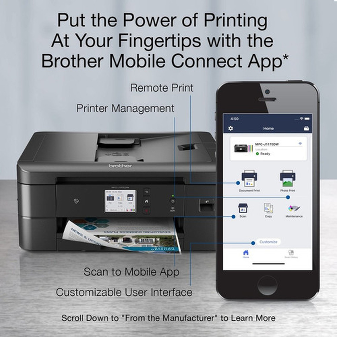 Brother MFC-J1170DW Wireless Inkjet Multifunction Printer - Color - CopierFaxPrinterScanner - 17 ppm Mono165 ppm Color Print - x MFCJ1170DW