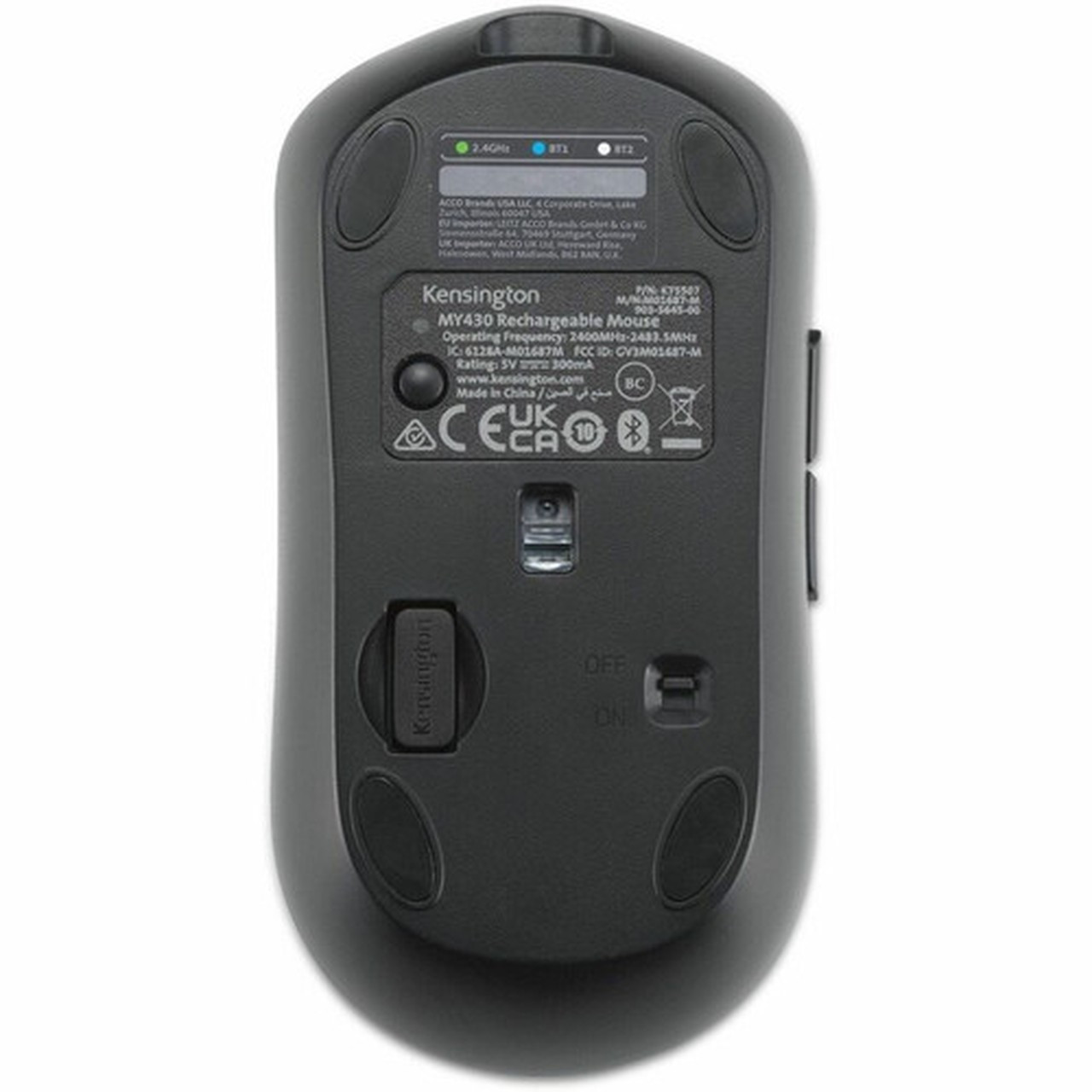 Kensington MY430 Mouse - Optical - Wireless - Bluetooth - 240 GHz - Rechargeable - USB - 2400 dpi - 6 Buttons - 5 Programmable K75507WW