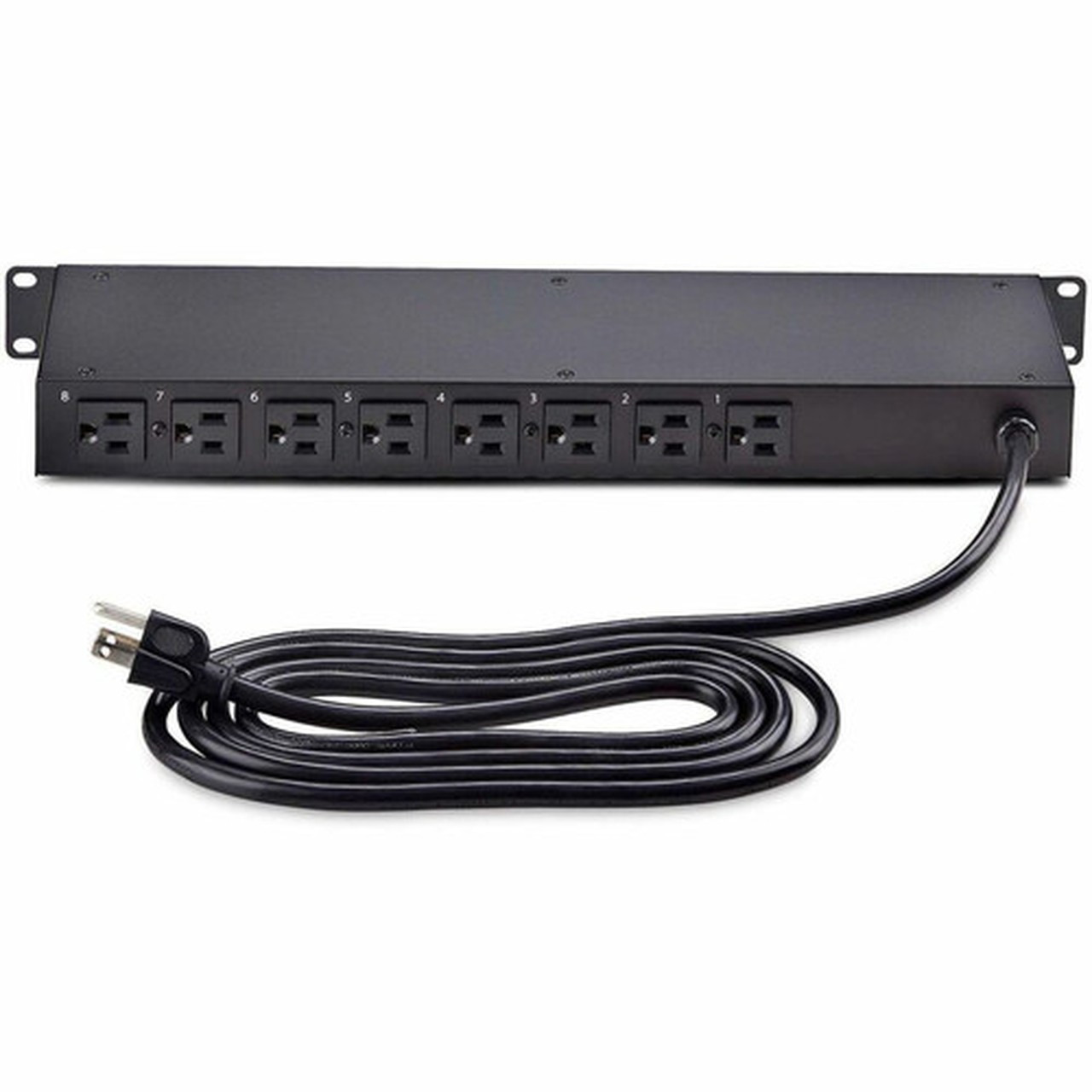 StarTechcom 8-Outlet Horizontal Rack Mount PDU 1U Power Strip Outlet OnOff Switches 15A Circuit Breaker 8ft24m Cord NEMA - 1U 8NS8-RACK-MOUNT-PDU