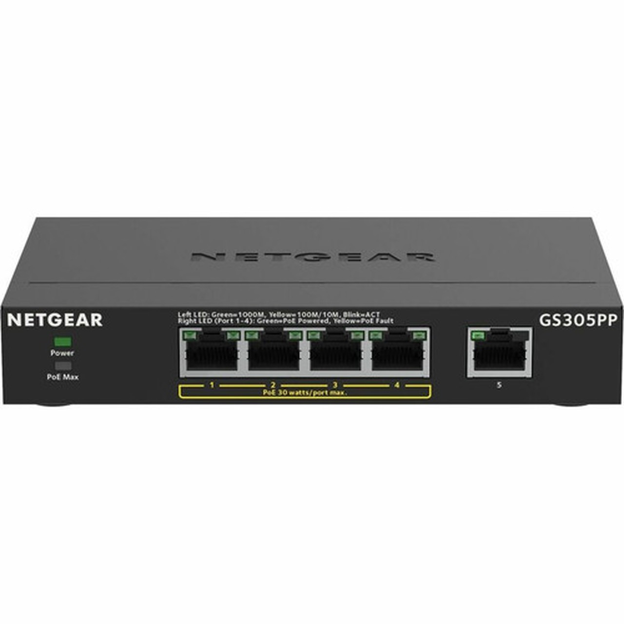Netgear 5-Port Gigabit Ethernet SOHO Unmanaged Switch with 4 Ports PoE 83W - 5 Ports - Gigabit Ethernet - 101001000Base-T - 2 - W GS305PP-300NAS