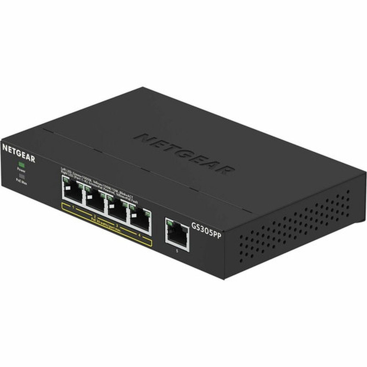 Netgear 5-Port Gigabit Ethernet SOHO Unmanaged Switch with 4 Ports PoE 83W - 5 Ports - Gigabit Ethernet - 101001000Base-T - 2 - W GS305PP-300NAS