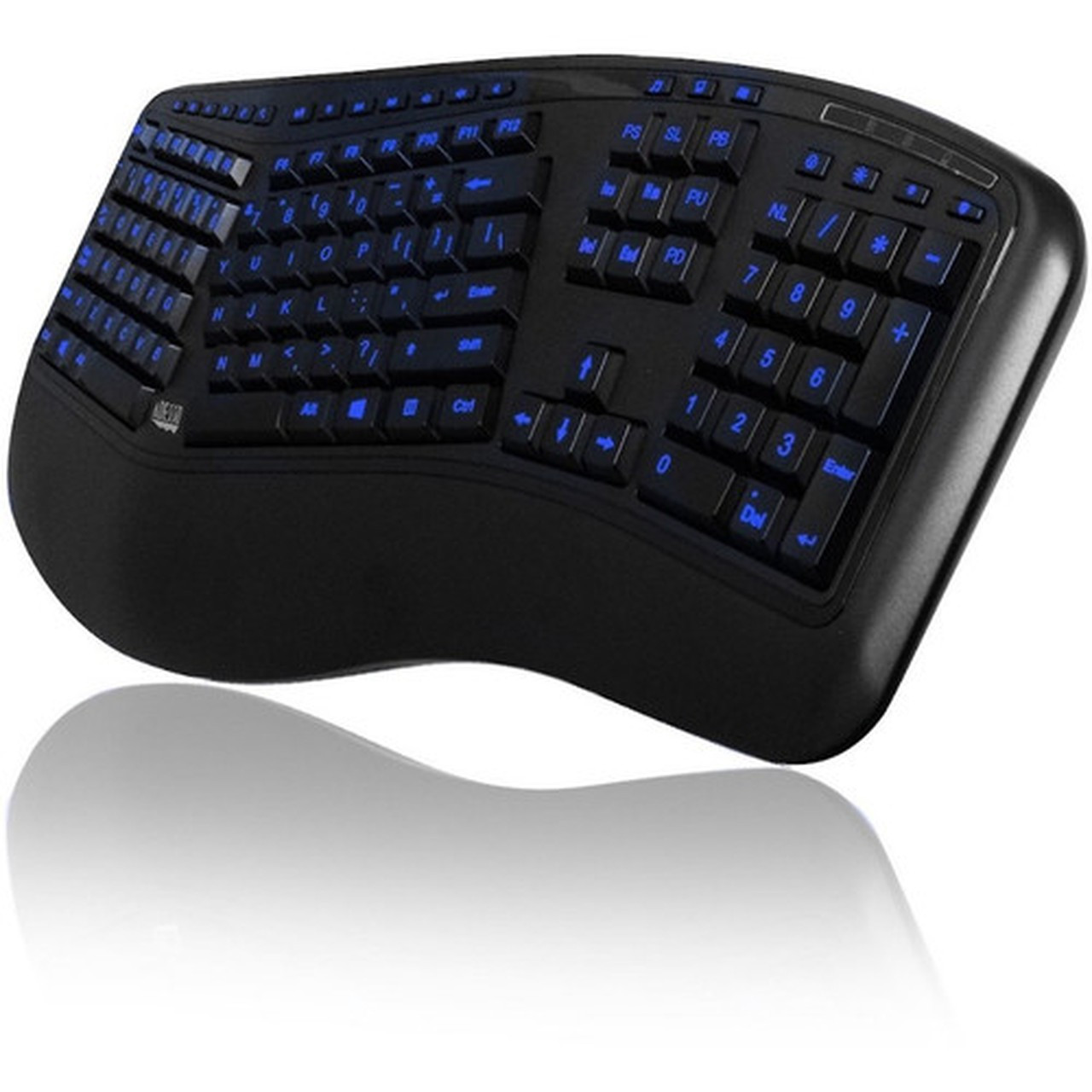 Adesso AKB-150EB-FR Color Illuminated Ergonomic Keyboard - Cable Connectivity - USB Interface Media Player Internet Multimedia Next AKB-150EB-FR