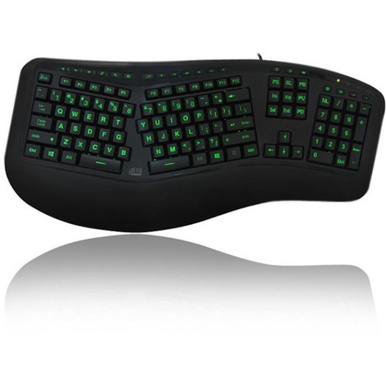 Adesso AKB-150EB-FR Color Illuminated Ergonomic Keyboard - Cable Connectivity - USB Interface Media Player Internet Multimedia Next AKB-150EB-FR