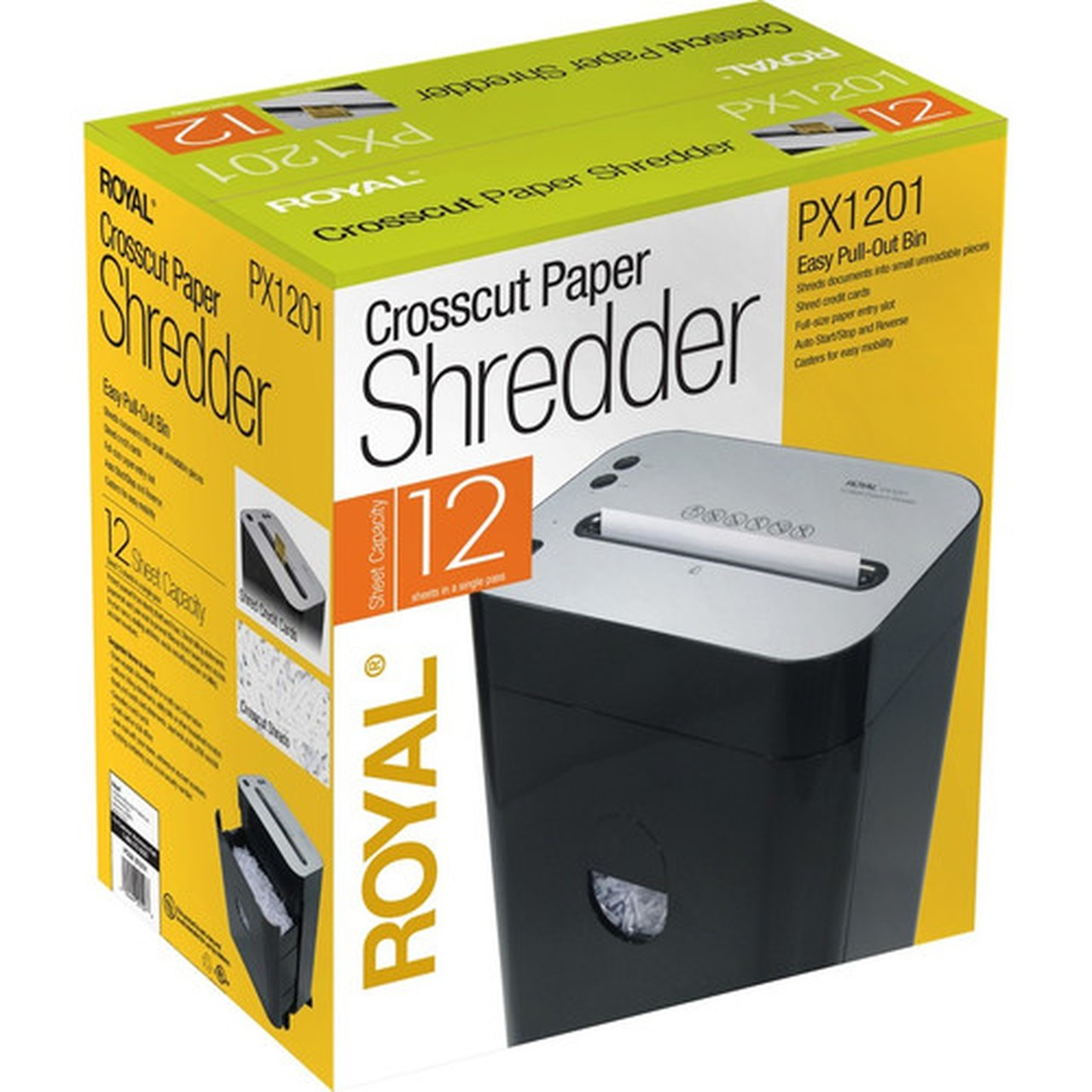Royal PX1201 Cross-Cut Paper Shredder 12 sheet - Continuous Shredder - Cross Cut - 12 Per Pass - for shredding Credit Card Staples 29127H