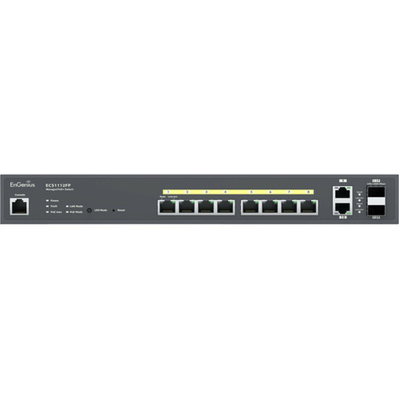 EnGenius Cloud Managed 8-Port Gigabit 130W PoE Switch - 8 Ports - Manageable - 2 Layer Supported - Modular - 2 SFP Slots - 15280 W - ECS1112FP