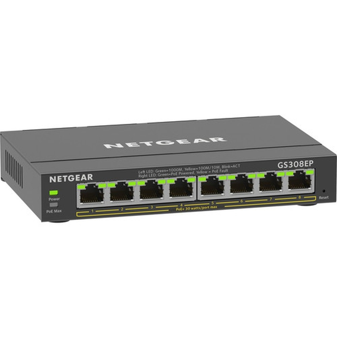 Netgear 8-Port Gigabit Ethernet PoE Smart Managed Plus Switch - 8 Ports - Manageable - 2 Layer Supported - 62 W PoE Budget - Twisted GS308EP-100NAS